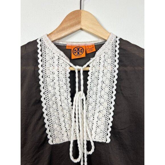 Tory Burch Womens Brown‎ Lace Detail Peasant Top - Picture 4 of 11